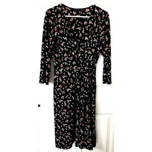 Hail3y:23 L Long Sleeve Dark Floral Print V-Neck Faux Wrap Dress WhimseyGoth